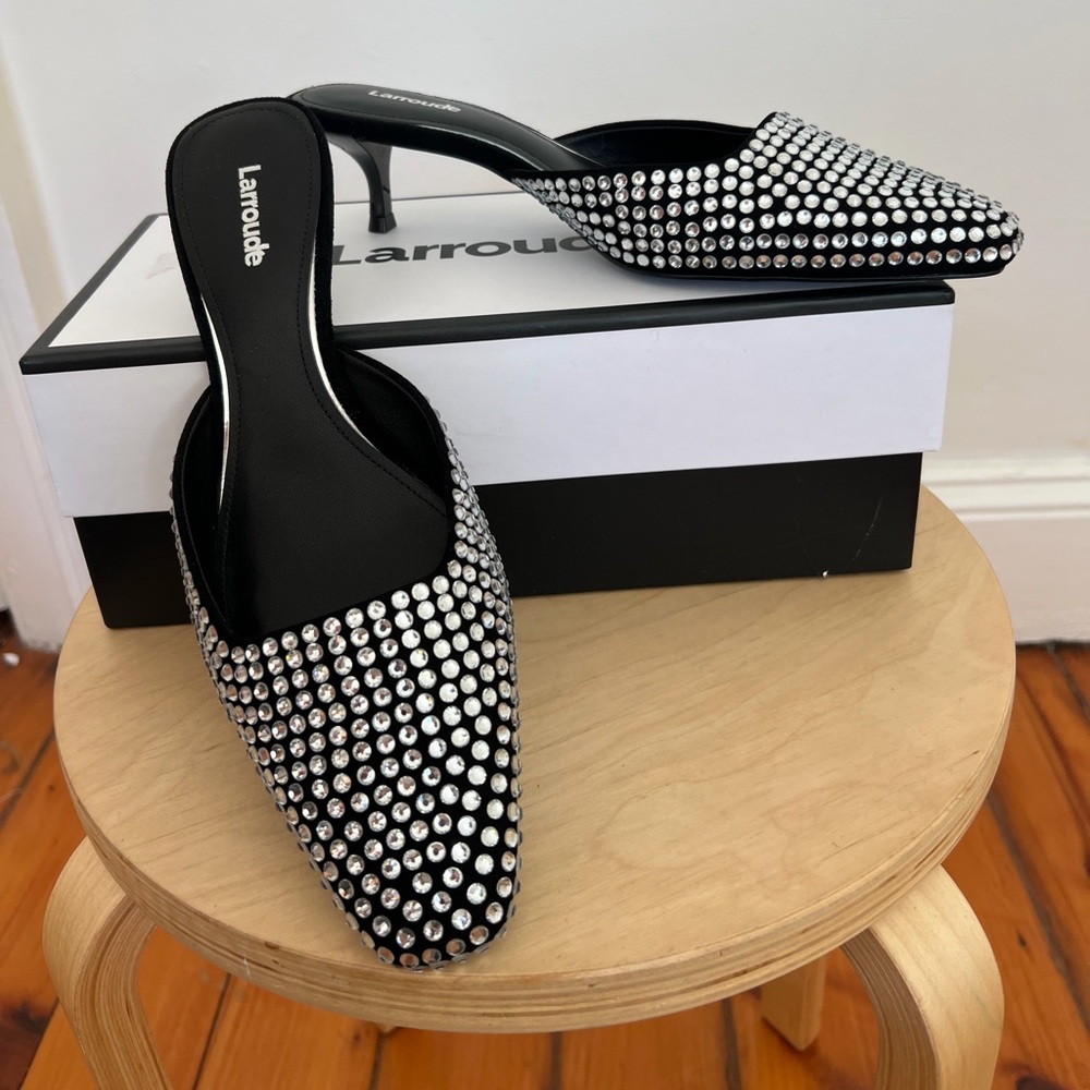 Larroude Black Mules with Silver Studs. New with box.